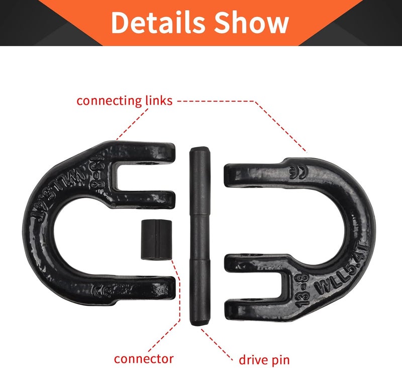 TBAPFS 1/2" Grade 80 Alloy Steel Hammerlock Coupling Link, Tow Hitch Hammer Lock Safety Trailer Chain Adapter Connector Link for Heavy Super Duty Truck Chain Hitch, 12000 Lbs Work Load Limit - Black - Image 2